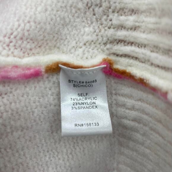 Staccato Hidden Treasure Pink Cream Tan Multicolor Bright Artsy Print Sweater - Picture 5 of 5